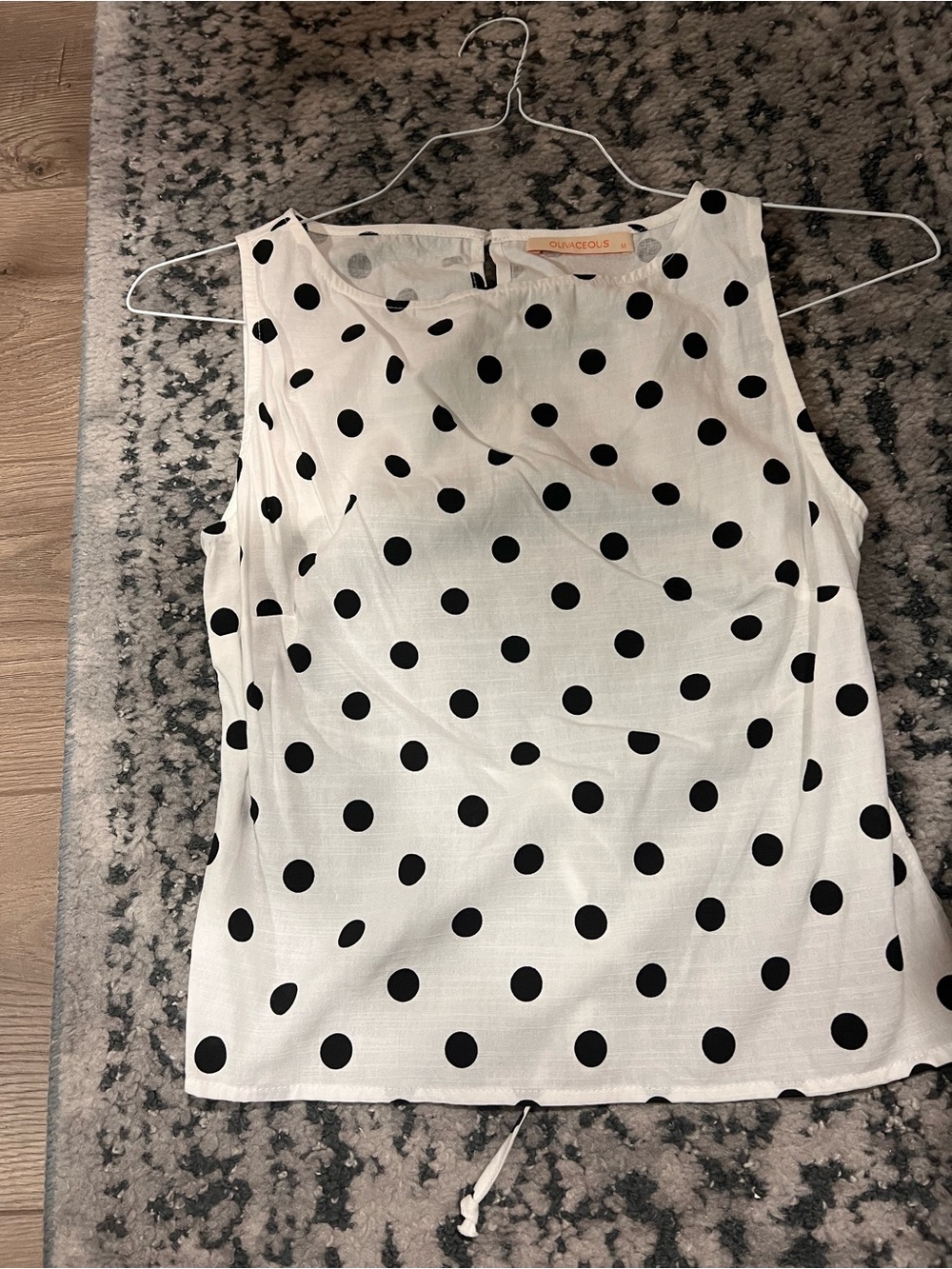 Olivaceous White Sleeveless Tank with Black Polka Dots